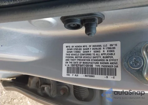 2015 Honda Civic Ex from USA, damaged, VIN 19XFB2F84FE109199
